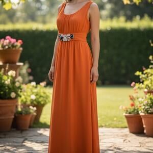 Philosophy DI Alberta Ferretti Size 4 100% Silk Chiffon Beaded Maxi Dress Gown